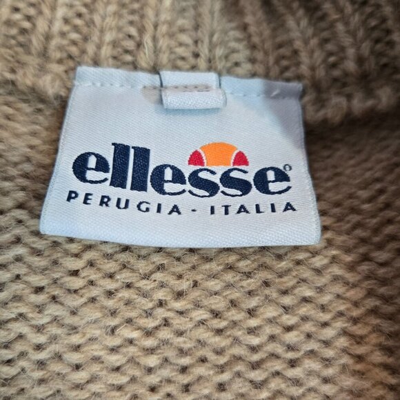 Y2K Ellesse Vintage 100% wool Mens Cardigan Full Zip Tan XL - Picture 2 of 7